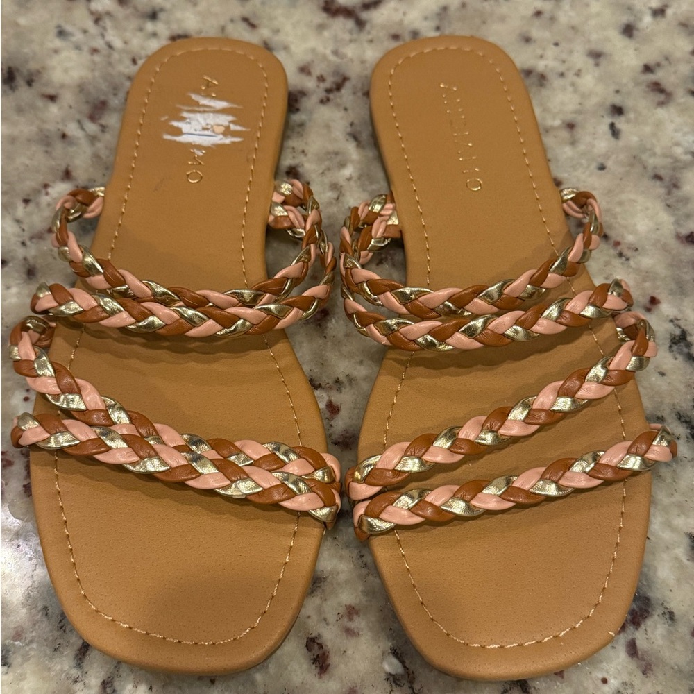 Elegant Braided Sandals in Tan and Gold